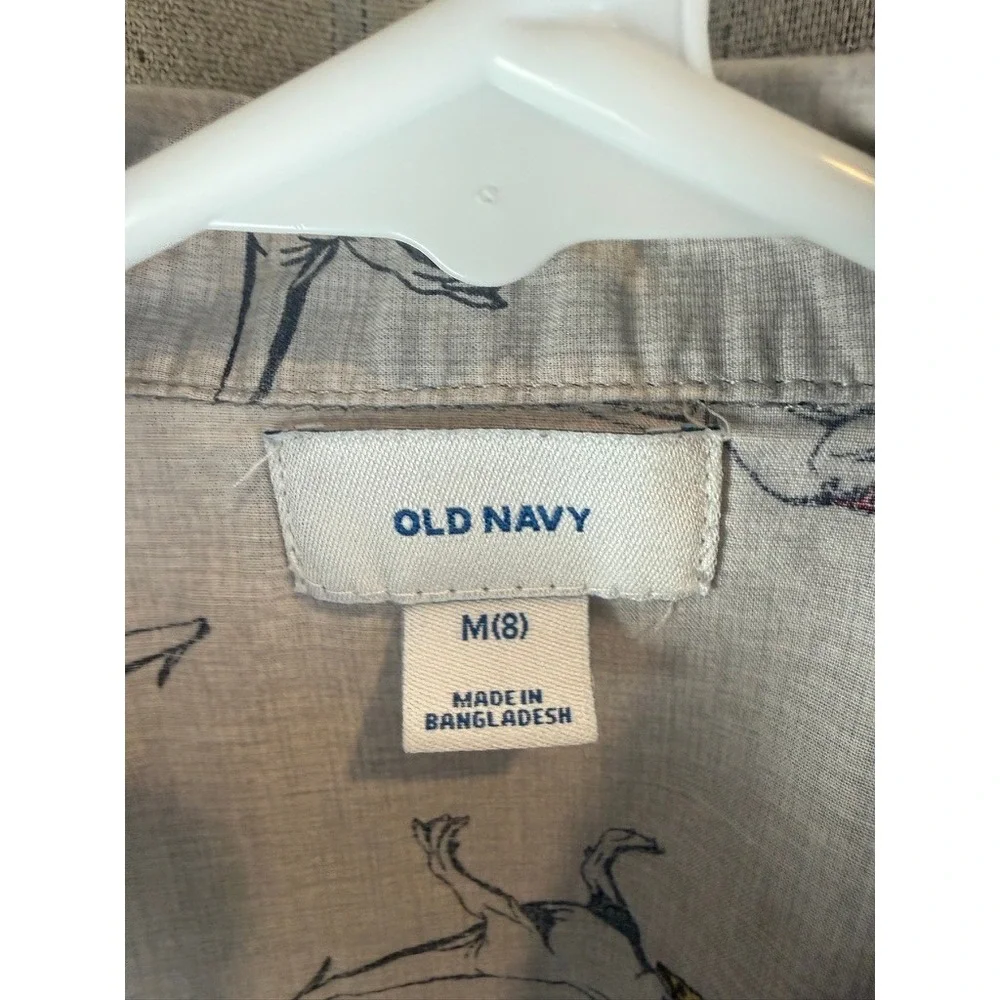 Old Navy Button Down Shirt Boys M 8 Gray Pre-loved Dinosaur Pizza Party Print